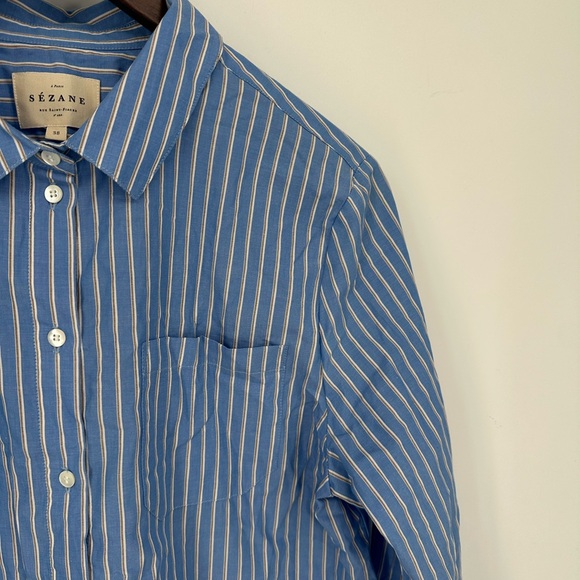 Sezane Tomboy Blue and White Stripe Shirt Size 38 6 Classic Work Timeless - Picture 6 of 13